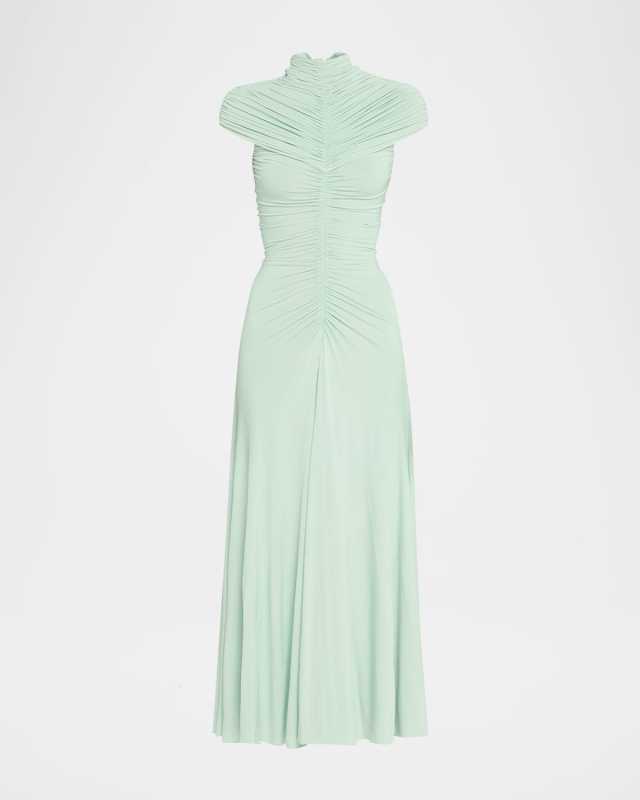 Long High-Neck Ruched Dress